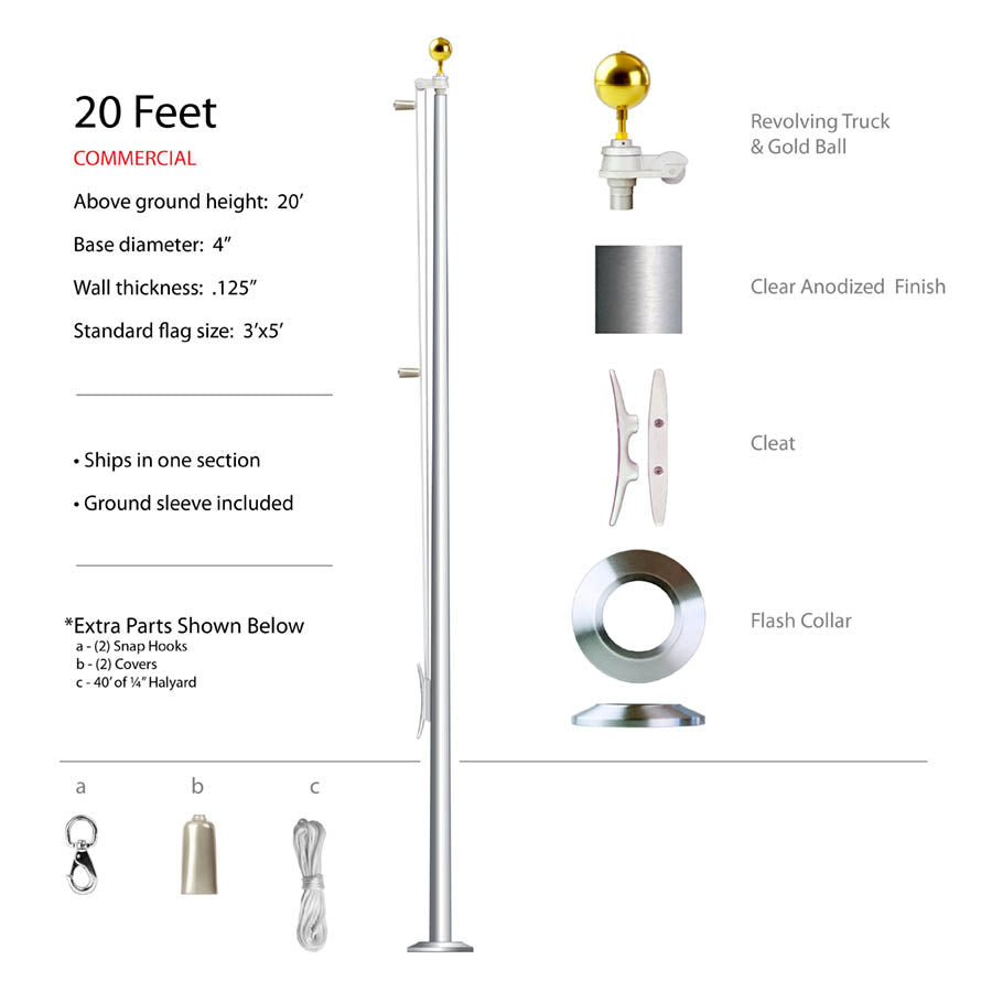 20 Foot Commercial Flagpole