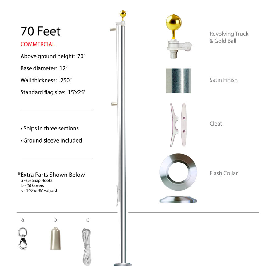 70 Foot Commercial Flagpole