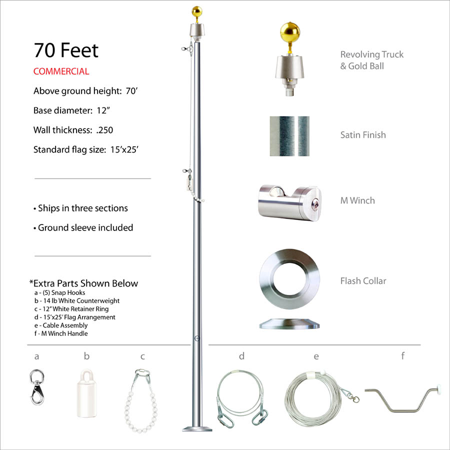 70 Foot Commercial Flagpole