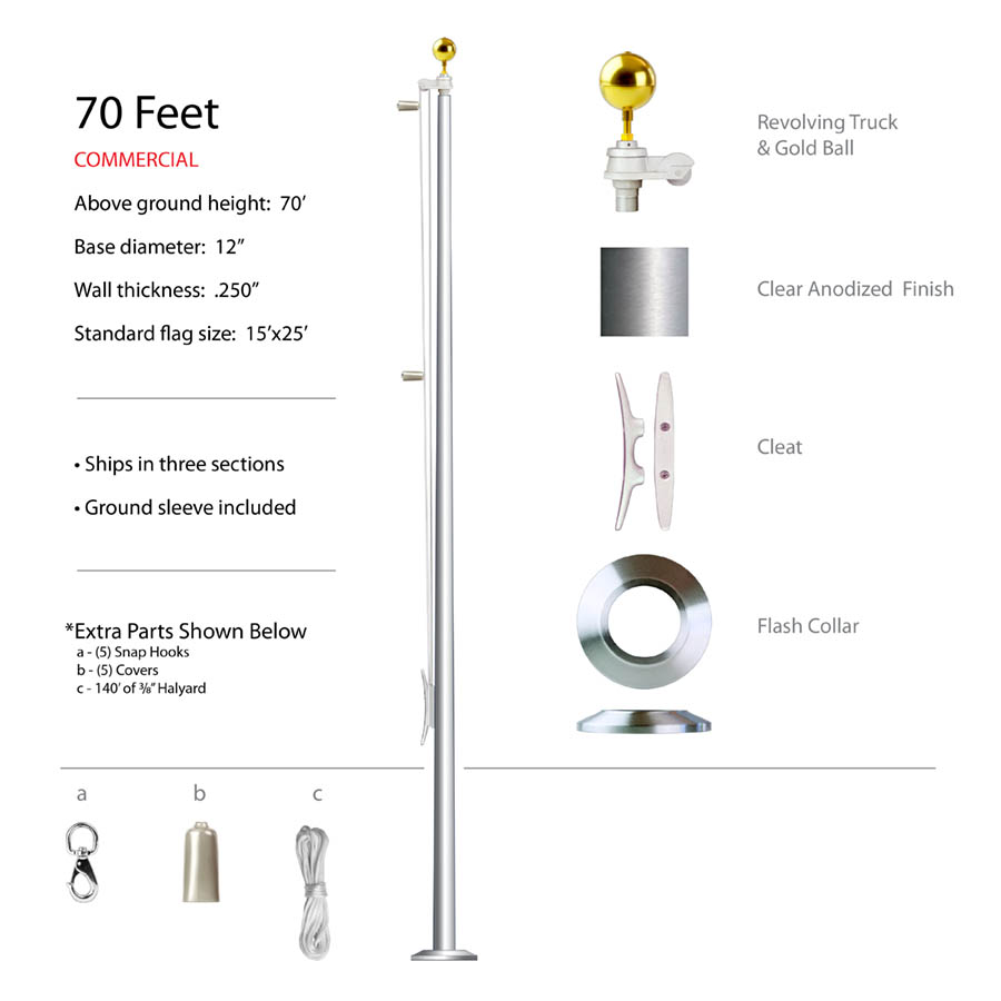 70 Foot Commercial Flagpole