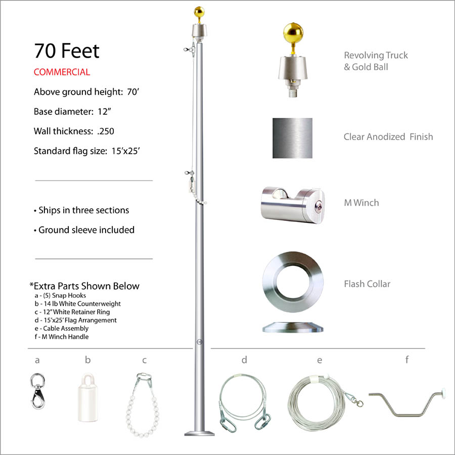 70 Foot Commercial Flagpole