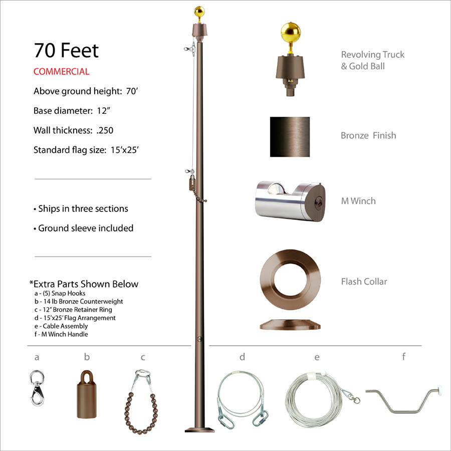 70 Foot Commercial Flagpole