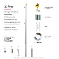 Ground Mount 20 ft x 3 in diameter Aluminum 1-piece Flagpole with 3'x5' Nylon US Flag